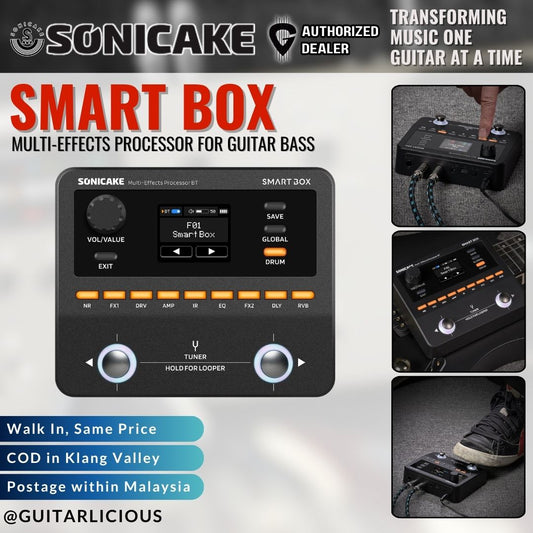 SONICAKE Smart Box Multi-Effects Processor for Guitar & Bass 130+ Effects, NAM/IR Support, Looper, Built-in Tuner/Metronome, USB Audio Interface, Stereo Output - QME-20 / QME20
