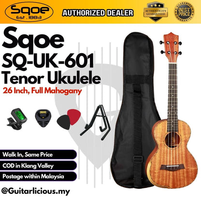 SQOE SQ-UK-601 , 26 inch Tenor Full Mahagony Body Ukulele ( SQUK601 / SQ-UK / UK601 / 601 )