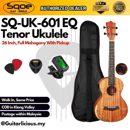 SQOE SQ-UK-601eq Full Mahagony Body 26" Tenor Ukulele with Pickup SQUK601 / SQ-UK / UK601 / 601EQ