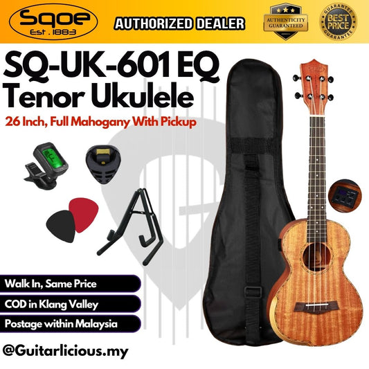 SQOE SQ-UK-601eq Full Mahagony Body 26" Tenor Ukulele with Pickup SQUK601 / SQ-UK / UK601 / 601EQ