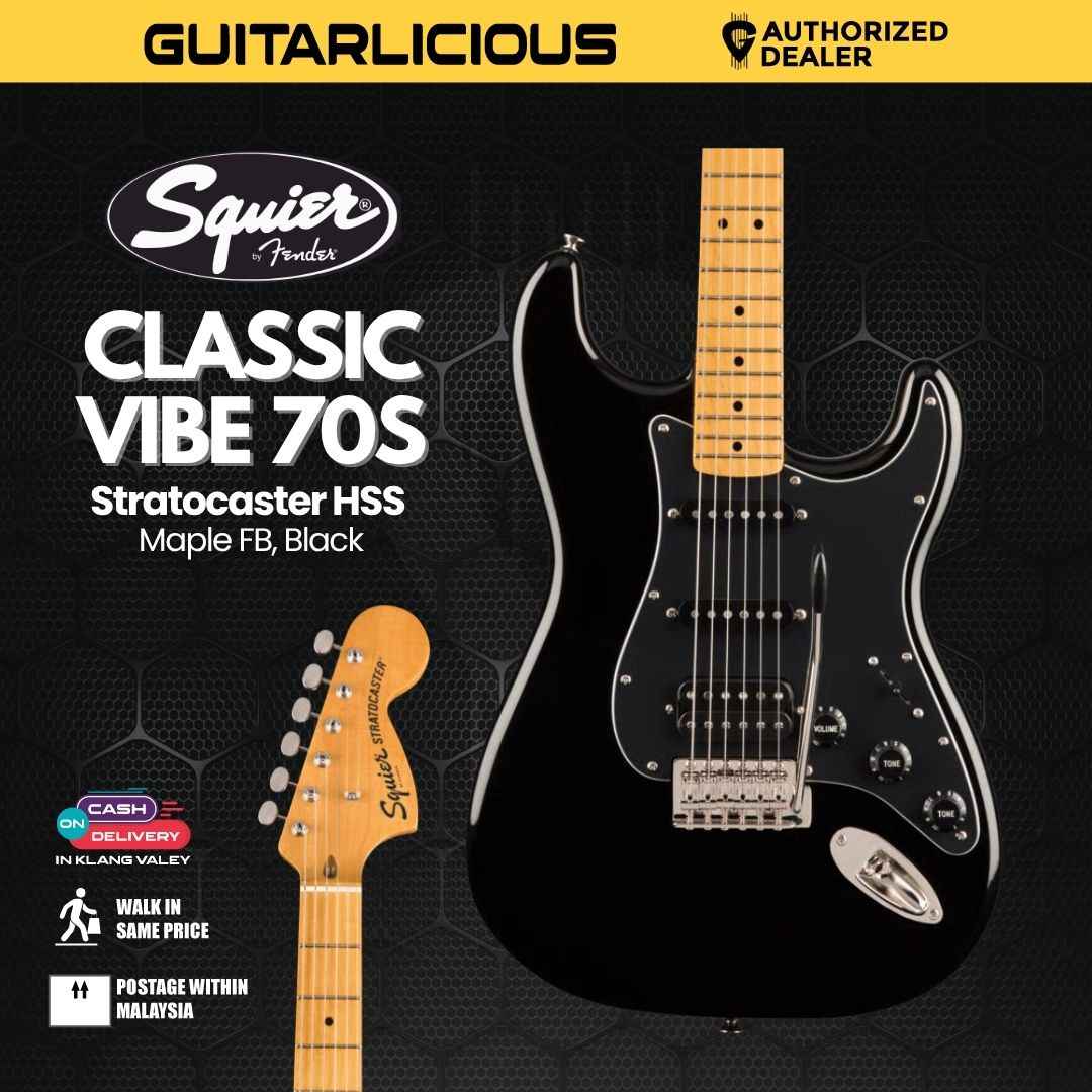 Squier Classic Vibe 70s Stratocaster HSS Electric Guitar, Maple FB - Black