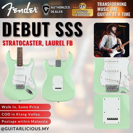 Squier Debut Series SSS Stratocaster Electric Guitar, Laurel FB - Surf Green