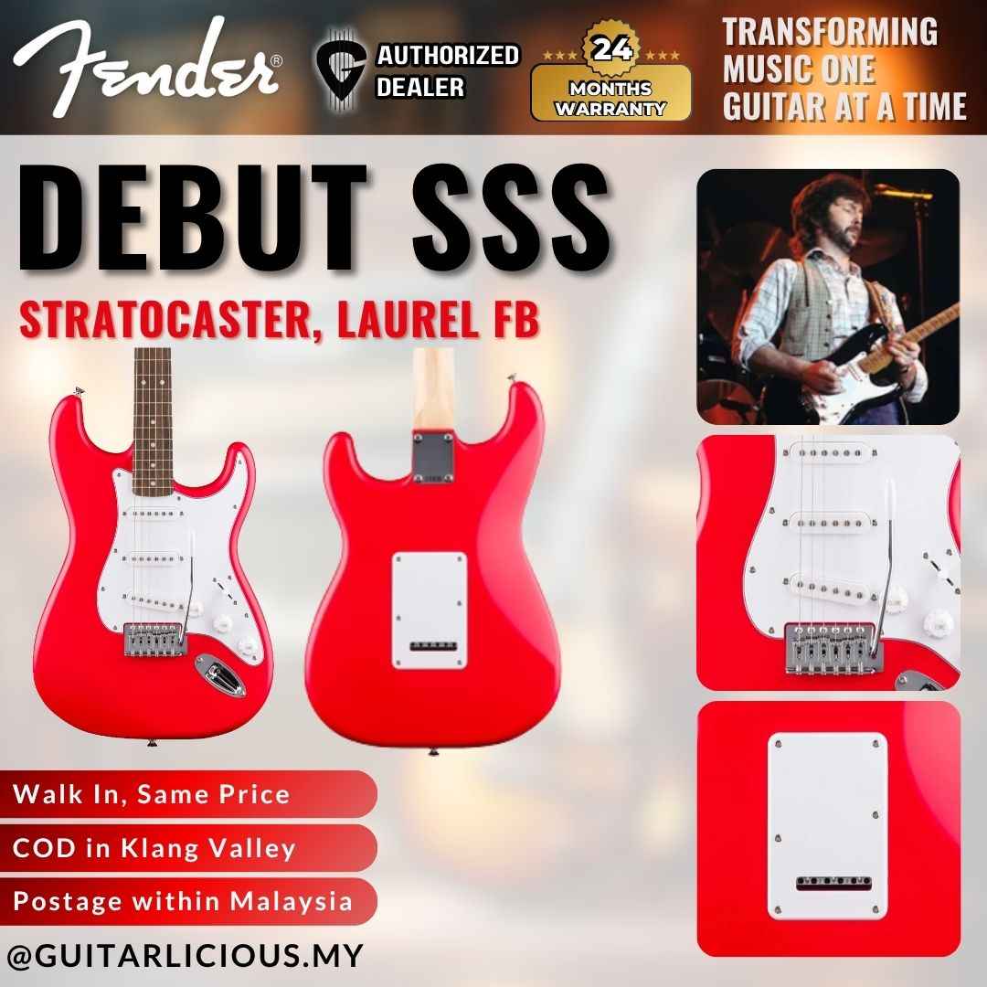 Squier Debut Series SSS Stratocaster Electric Guitar, Laurel FB - Torino Red
