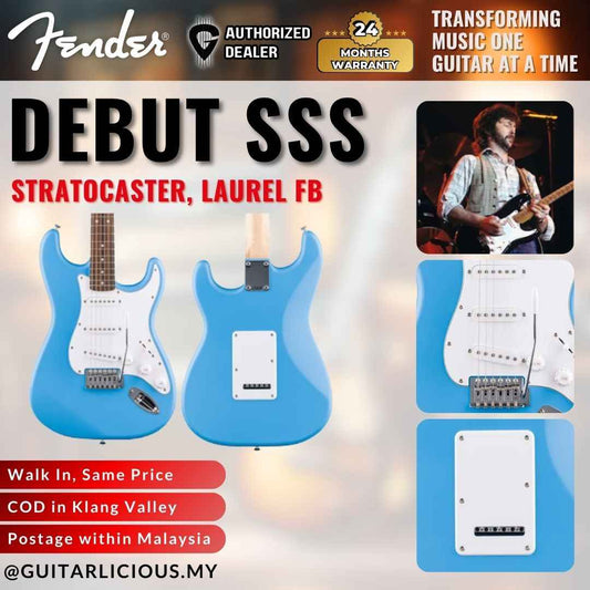 Squier Debut Series SSS Stratocaster Electric Guitar, Laurel FB - California Blue
