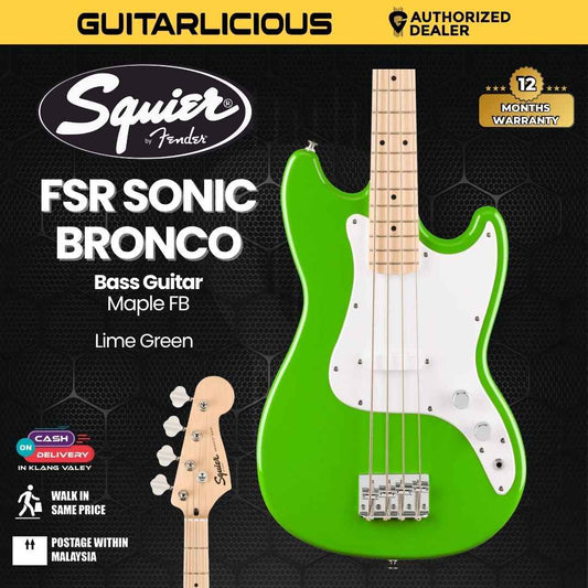 Squier FSR Sonic Bronco Bass Guitar, Maple FB - Lime Green