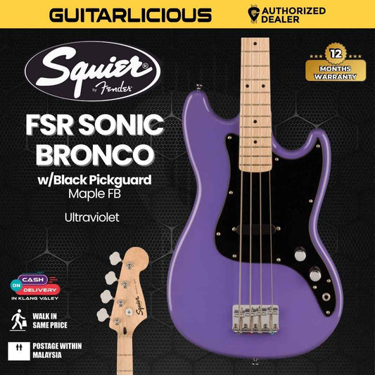 Squier FSR Sonic Bronco Bass Guitar w/Black Pickguard, Maple FB - Ultraviolet