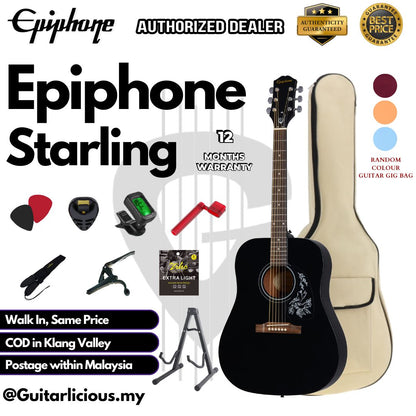 EPIPHONE Starling 41 inch Dreadnought Acoustic Guitar - Ebony Black ( STAR-EB-CH1 / EB )