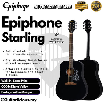 EPIPHONE Starling 41 inch Dreadnought Acoustic Guitar - Ebony Black ( STAR-EB-CH1 / EB )