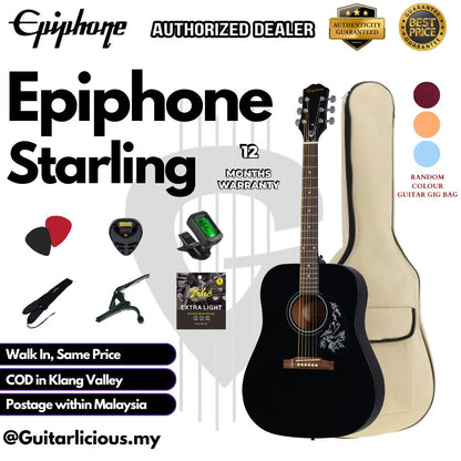 EPIPHONE Starling 41 inch Dreadnought Acoustic Guitar - Ebony Black ( STAR-EB-CH1 / EB )