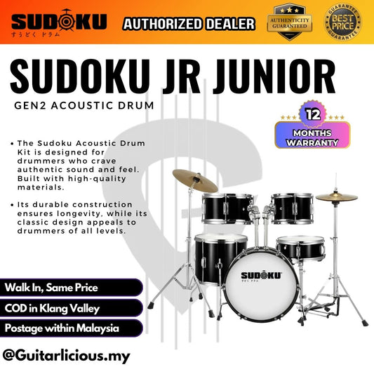 Sudoku JR Junior Gen2 Acoustic Drum Set with Cymbals -  Black