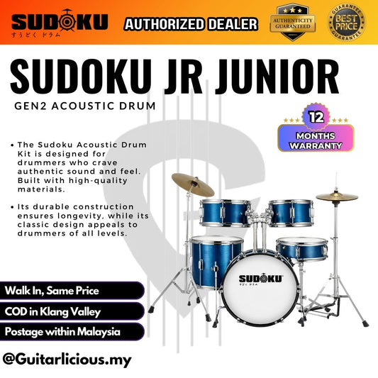 Sudoku JR Junior Gen2 Acoustic Drum Set with Cymbals - Hairline Blue