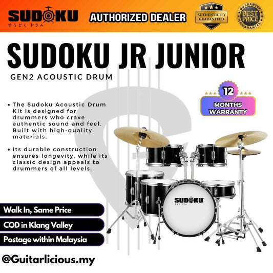 Sudoku JR Junior Gen2 Acoustic Drum Set with Cymbals -  Black
