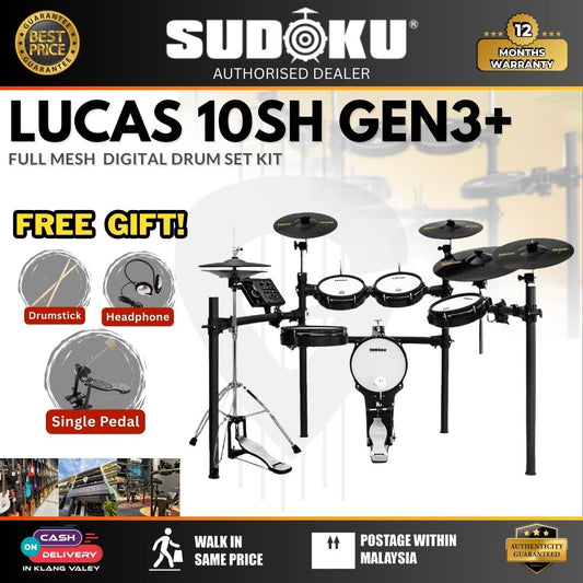 Sudoku Lucas 10SH with Gen3+ Module Series Full Mesh Electronic Drum Set With Accessories ( LUCAS / 10SH / Gen3+ )