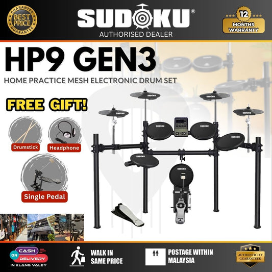 Sudoku Home Practice HP9 Gen3 Mesh Black Electronic Drum Set with Accessories ( HP 9 Mesh / HP-9-Mesh )