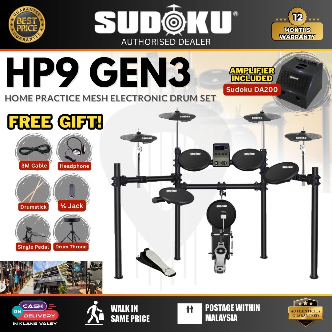 Sudoku Home Practice HP9 Gen3 Mesh Black Electronic Drum Set with