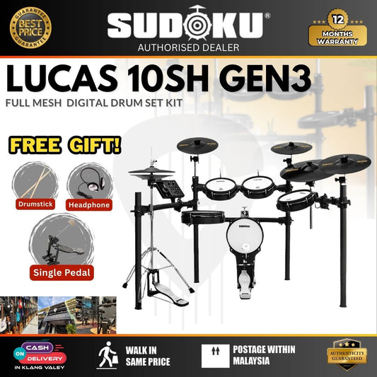 Sudoku Lucas 10SH Gen3 Series Full Mesh Electronic Drum Set With Accessories ( LUCAS10S / Lucas-10S )