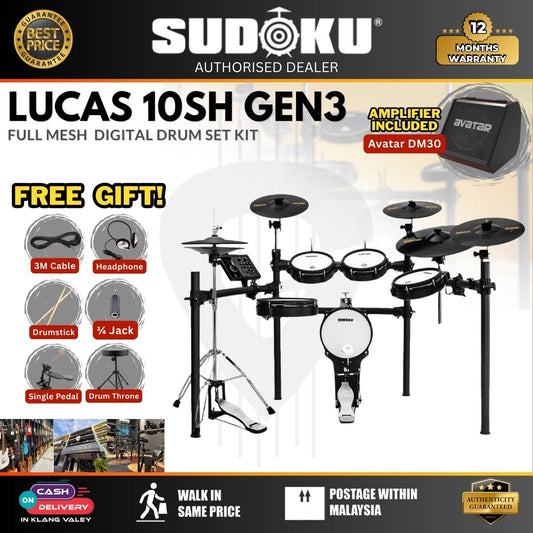Sudoku Lucas 10SH Gen3 Series Full Mesh Electronic Drum Set With Accessories ( LUCAS10S / Lucas-10S )