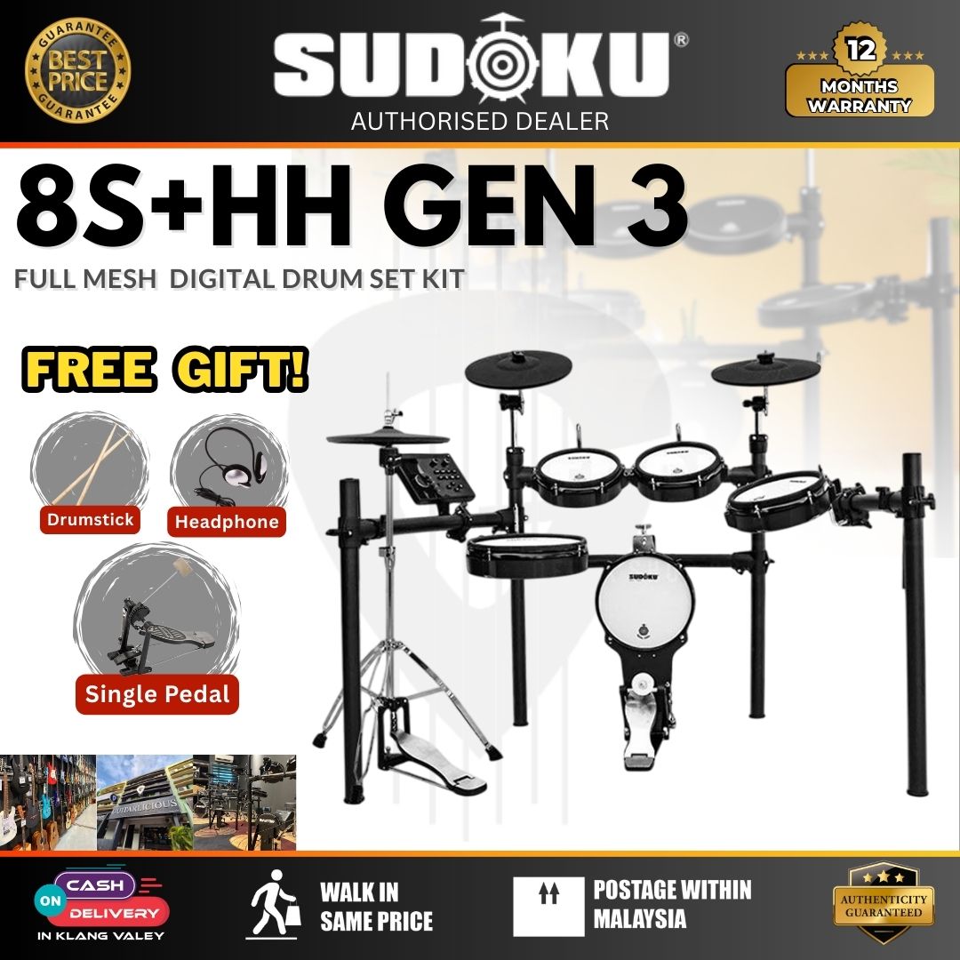 Sudoku Lucas 8S + HH Stand Gen3 Series Full Mesh Electronic Drum w/Drumsticks, Headphone, Pedals ( LUCAS8S / Lucas-8S )