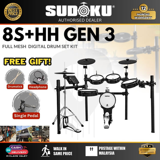 Sudoku Lucas 8S + HH Stand Gen3 Series Full Mesh Electronic Drum w/Drumsticks, Headphone, Pedals ( LUCAS8S / Lucas-8S )
