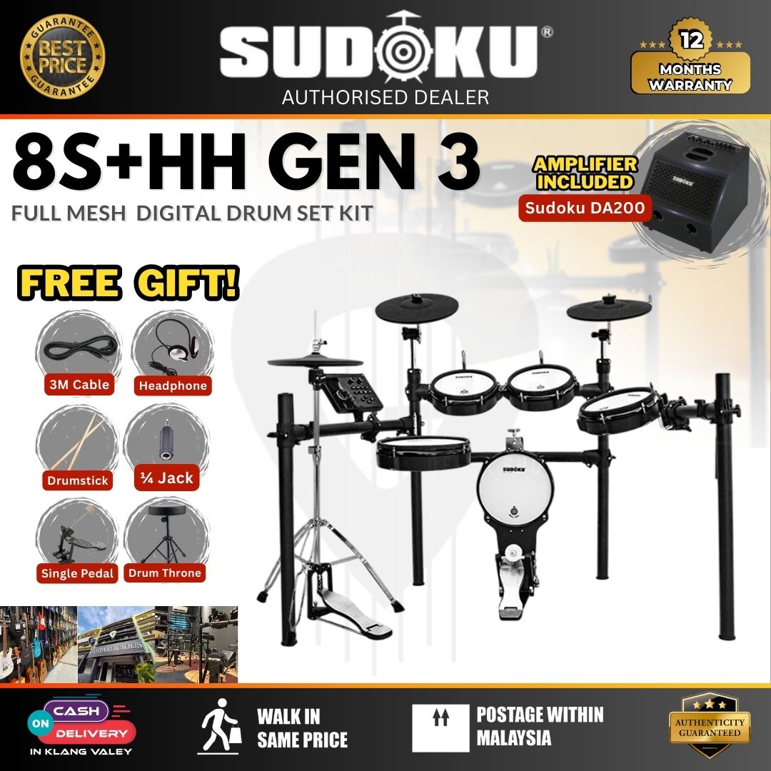 Sudoku Lucas 8S + HH Stand Gen3 Series Full Mesh Electronic Drum w/Drumsticks, Headphone, Pedals ( LUCAS8S / Lucas-8S ) (2)