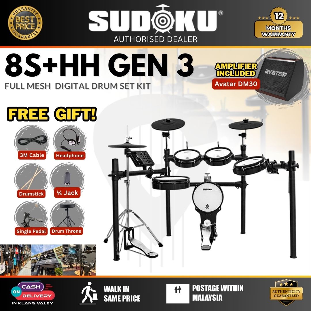 Sudoku Lucas 8S + HH Stand Gen3 Series Full Mesh Electronic Drum w/Drumsticks, Headphone, Pedals ( LUCAS8S / Lucas-8S ) (3)