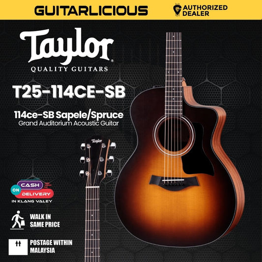 Taylor 114ce-SB Sapele/Spruce Grand Auditorium Acoustic Guitar w/Bag, Sunburst Top (PRE-ORDER)