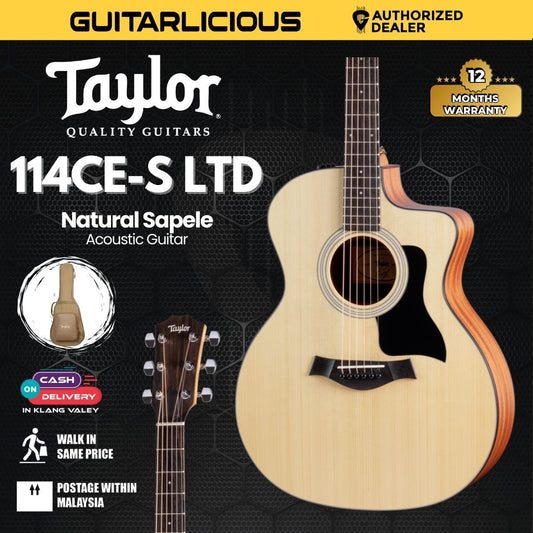Taylor 114ce-S LTD Acoustic Guitar w/Bag, Natural Sapele