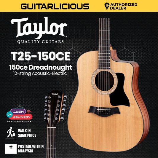 Taylor 150ce Dreadnought 12-string Acoustic-Electric Guitar w/Case, Natural (PRE-ORDER)