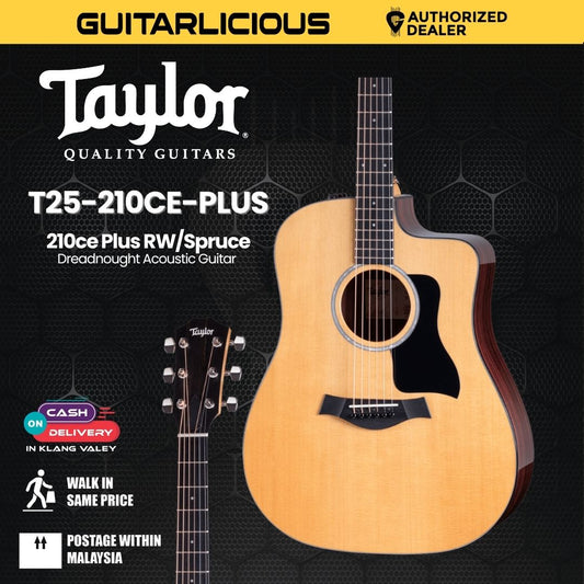 Taylor 210ce Plus RW/Spruce Dreadnought Acoustic Guitar w/Aerocase, Natural (PRE-ORDER)