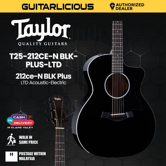 Taylor 212ce-N BLK Plus LTD Acoustic-Electric Guitar, Black (PRE-ORDER)