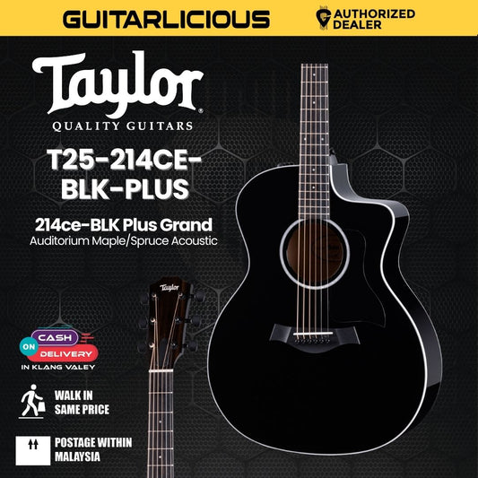Taylor 214ce-BLK Plus Grand Auditorium Maple/Spruce Acoustic Guitar w/Case, Black (PRE-ORDER)