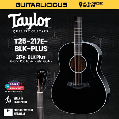 Taylor 217e-BLK Plus Grand Pacific Acoustic Guitar w/Case, Black