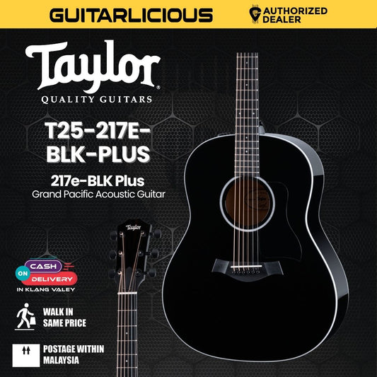 Taylor 217e-BLK Plus Grand Pacific Acoustic Guitar w/Case, Black