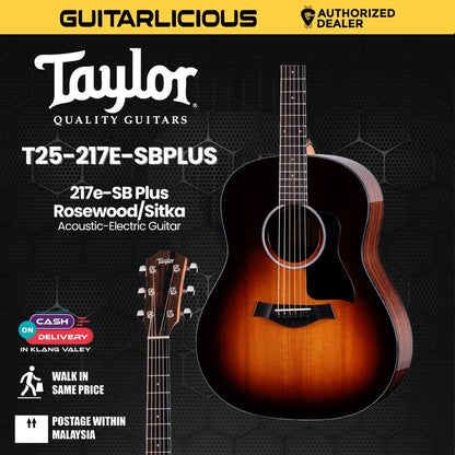 Taylor 217e-SB Plus Rosewood/Sitka Acoustic-Electric Guitar w/Case, Tobacco Sunburst
