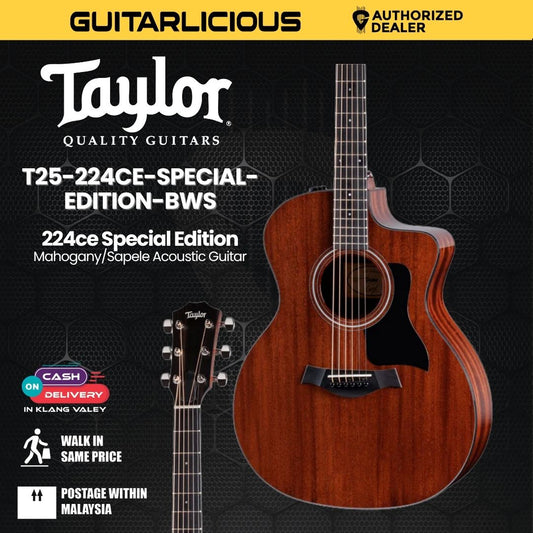 Taylor 224ce Special Edition Mahogany/Sapele Acoustic Guitar w/Bag, Blackwood Stain