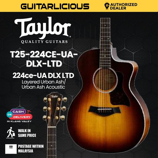 Taylor 224ce-UA DLX LTD Layered Urban Ash/Urban Ash Acoustic Guitar With Case, Tobacco Sunburst