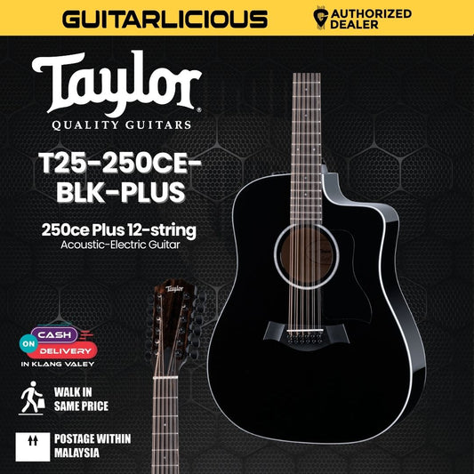 Taylor 250ce Plus 12-string Acoustic-Electric Guitar w/Case, Black