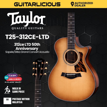 Taylor 312ce LTD 50th Anniversary Sapele/Sitka Grand Concert Acoustic Guitar, Shaded Edgeburst