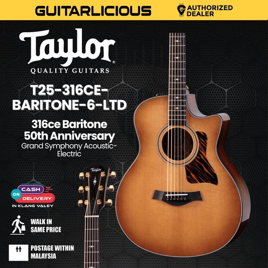 Taylor 316ce Baritone 50th Anniversary Grand Symphony Acoustic-Electric Guitar, Shaded Edgeburst