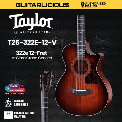 Taylor 322e 12-Fret V-Class Grand Concert Acoustic Guitar, Shaded Edge Burst