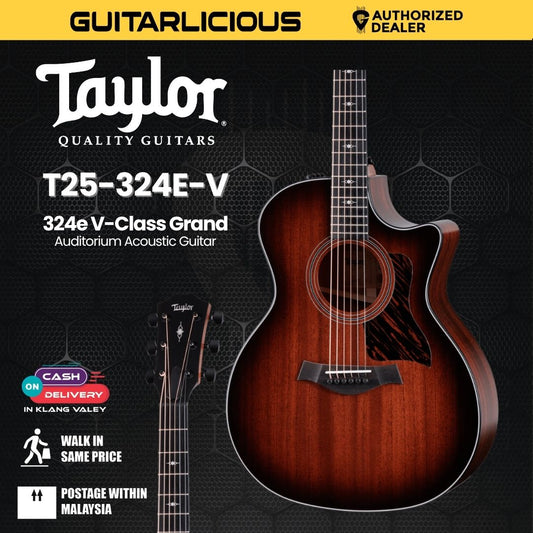 Taylor 324e V-Class Grand Auditorium Acoustic Guitar, Shaded Edge Burst