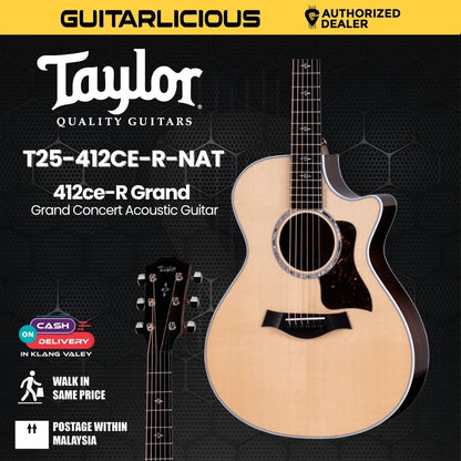Taylor 412ce-R Grand Concert Acoustic Guitar w/Case, Natural Top