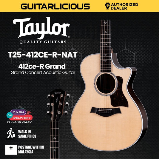 Taylor 412ce-R Grand Concert Acoustic Guitar w/Case, Natural Top