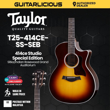 Taylor 414ce Studio Special Ed Sitka/Indian RW Grand Auditorium Acoustic Guitar, Shaded Edgeburst
