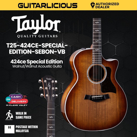 Taylor 424ce Special Edition Walnut/Walnut Acoustic Guitar w/Bag, Shaded Edge Burst