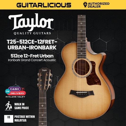 Taylor 512ce 12-Fret Urban Ironbark Grand Concert Acoustic Guitar w/Case, Torrefied Sitka