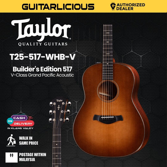 Taylor Builder's Edition 517 V-Class Grand Pacific Acoustic Guitar w/Case, Wild Honey Burst Top