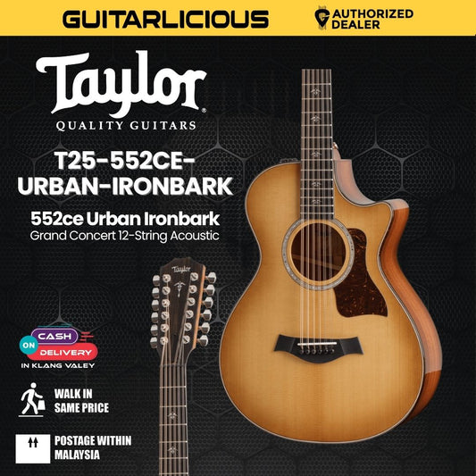 Taylor 552ce Urban Ironbark Grand Concert 12-String Acoustic Guitar w/Case, Torrefied Sitka