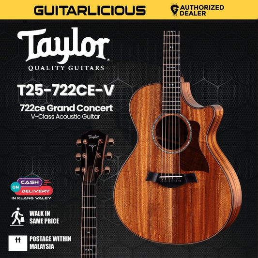 Taylor 722ce Grand Concert V-Class Acoustic Guitar, Natural, Hawaiian Koa