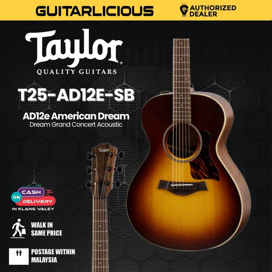 Taylor AD12e American Dream Grand Concert Acoustic Guitar, Tobacco Sunburst Top